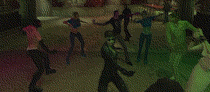 Animated gif of many people from VTMB dancing in a nightclub