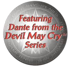 sticker that reads 'featuring Dante from the Devil May Cry series!'